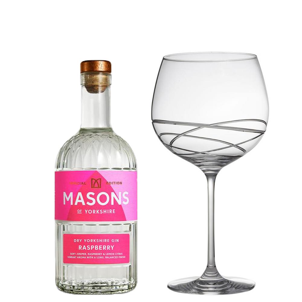 Masons Of Yorkshire Raspberry Gin 70cl And Single Gin and Tonic Skye Copa Glass